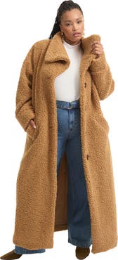 June & Vie Maxi Teddy Fleece Coat (plus)