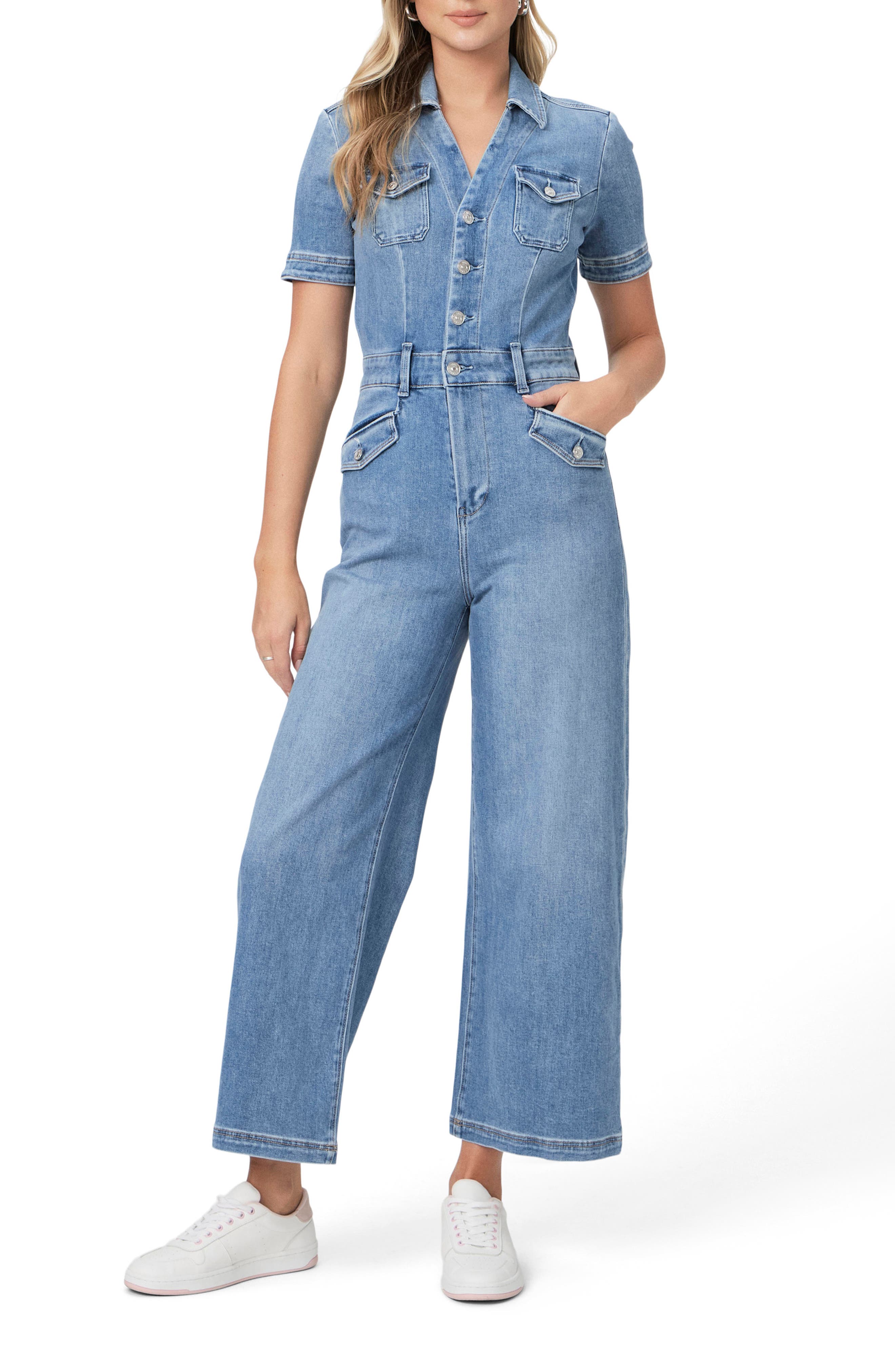 PAIGE Harper Ankle Wide Leg Denim Jumpsuit