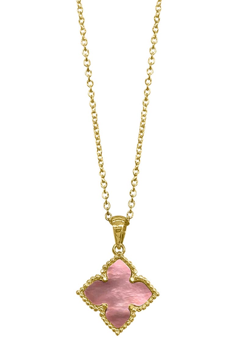 Mother of Pearl Flower Pendant Necklace, Main, color, PINK