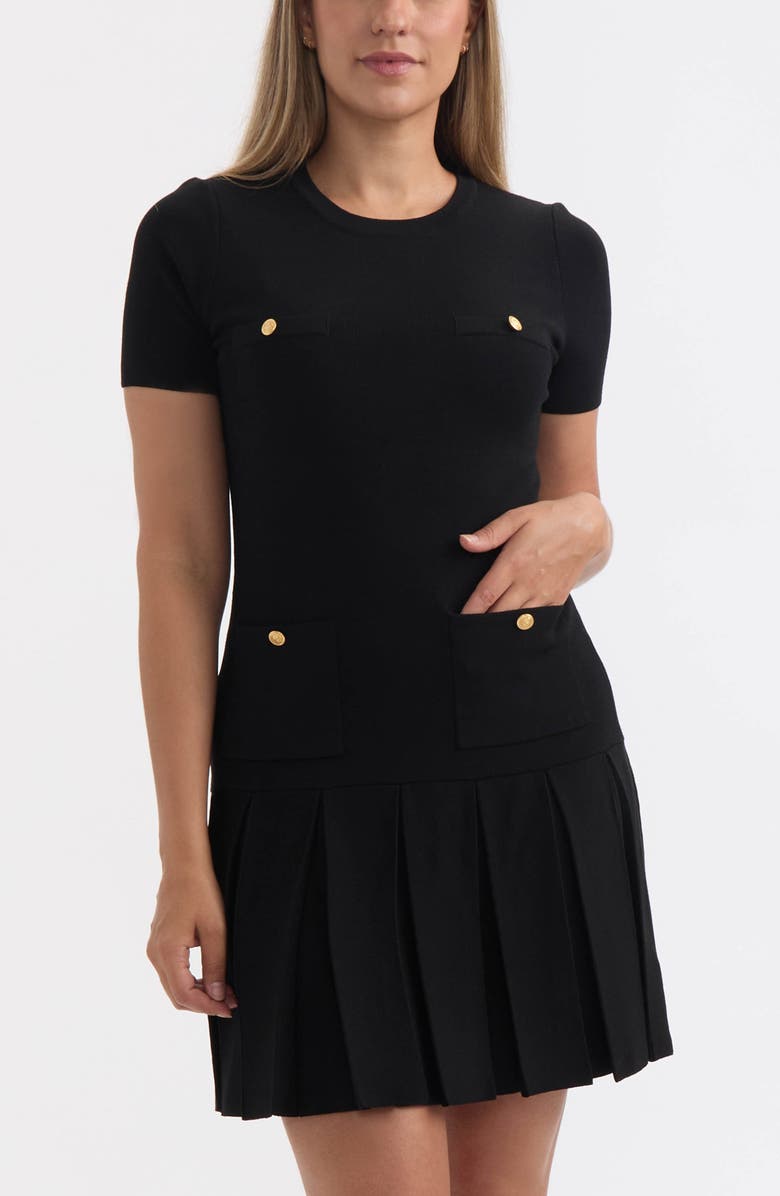 Ellen Tracy Pleated Sweater Dress, Alternate, color, Black