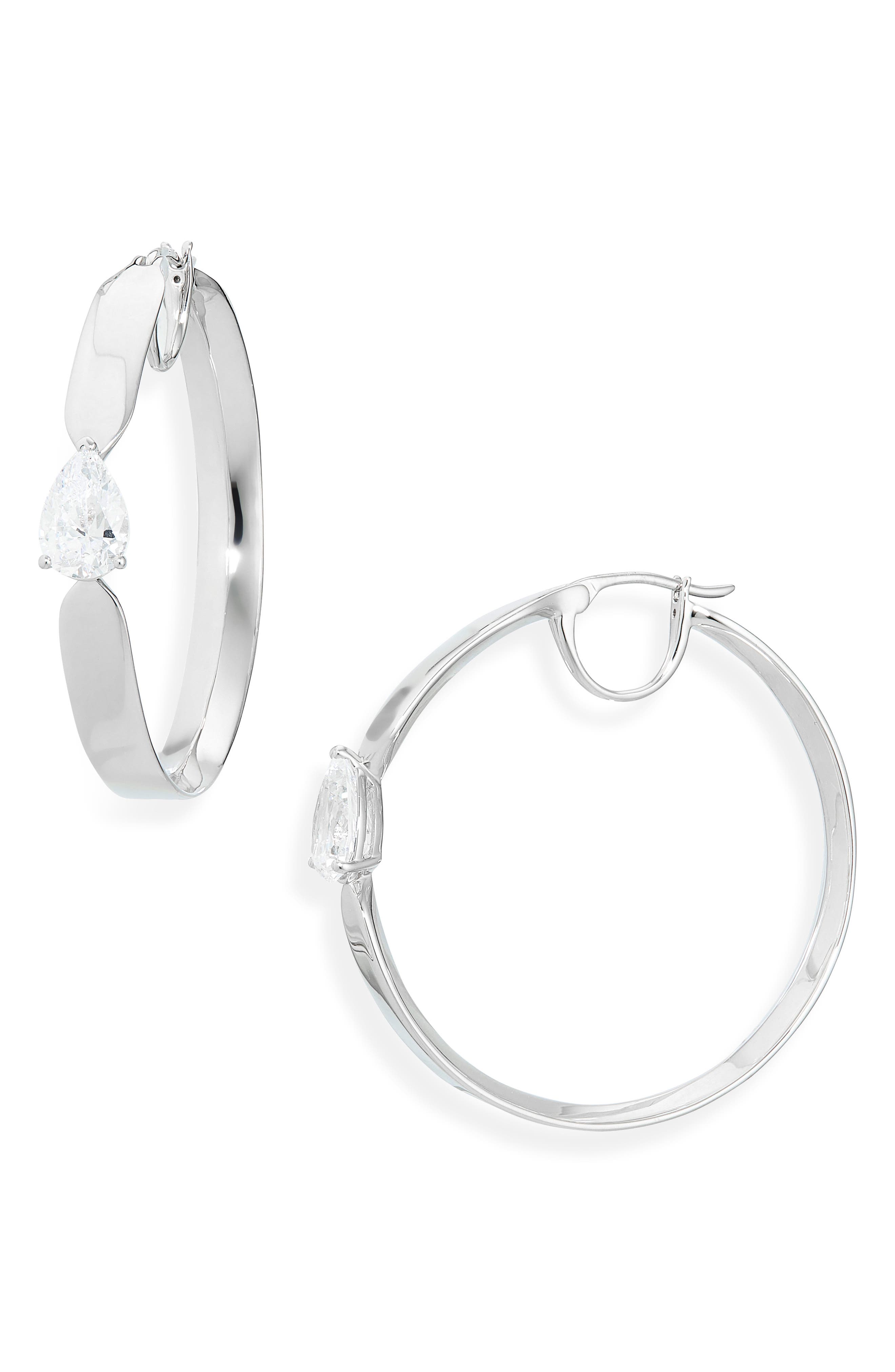 Nadri Farrah Pear Cut Cubic Zirconia Hoop Earrings