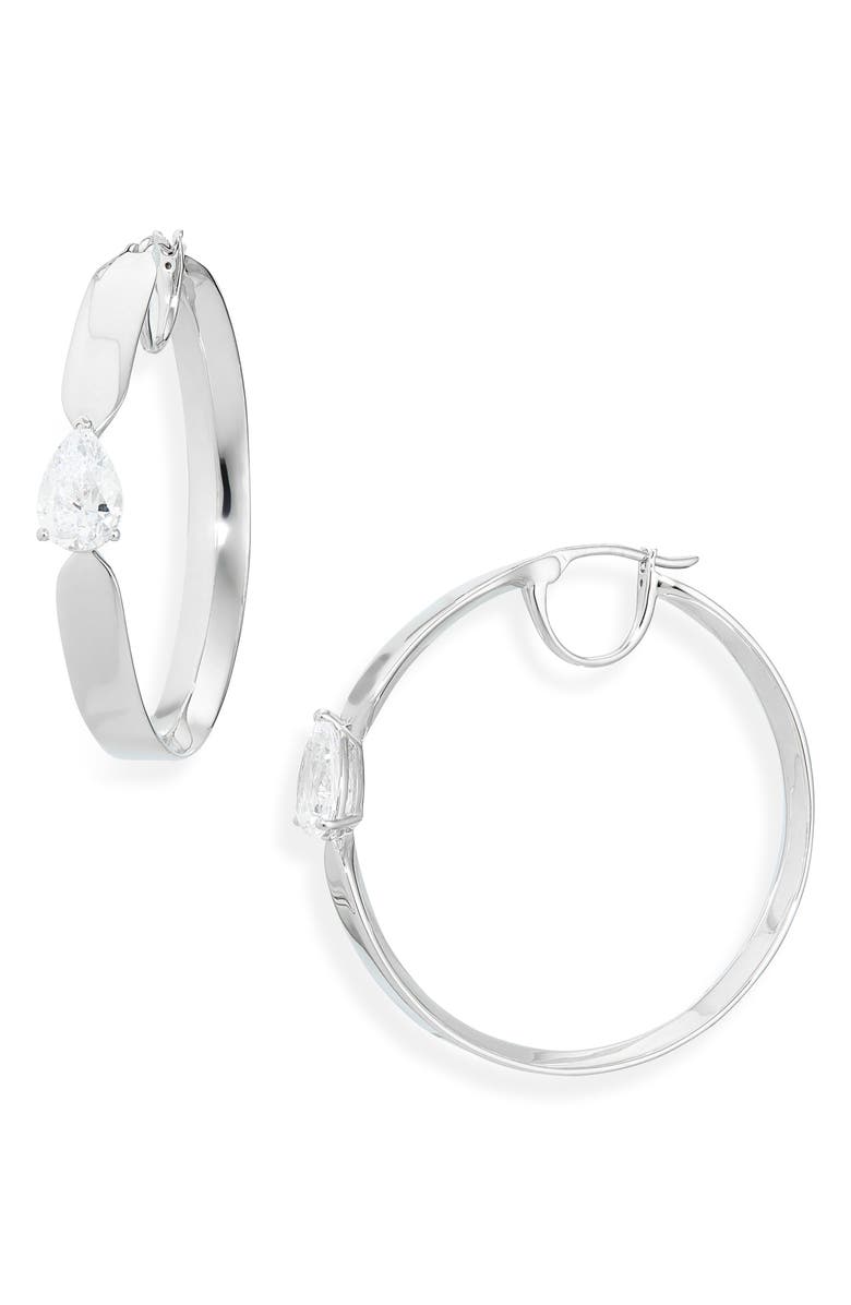 Nadri Farrah Pear Cut Cubic Zirconia Hoop Earrings, Main, color, Rhodium