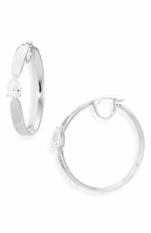 Nadri Farrah Pear Cut Cubic Zirconia Hoop Earrings