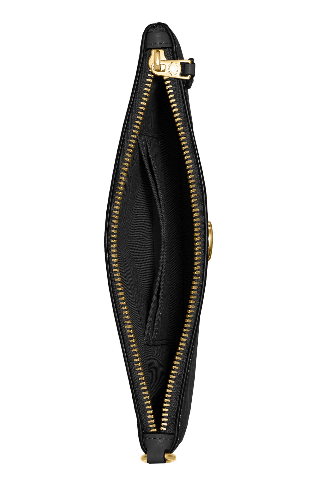 COACH Small Polished Pebbled Leather Wristlet, Alternate, color, Black