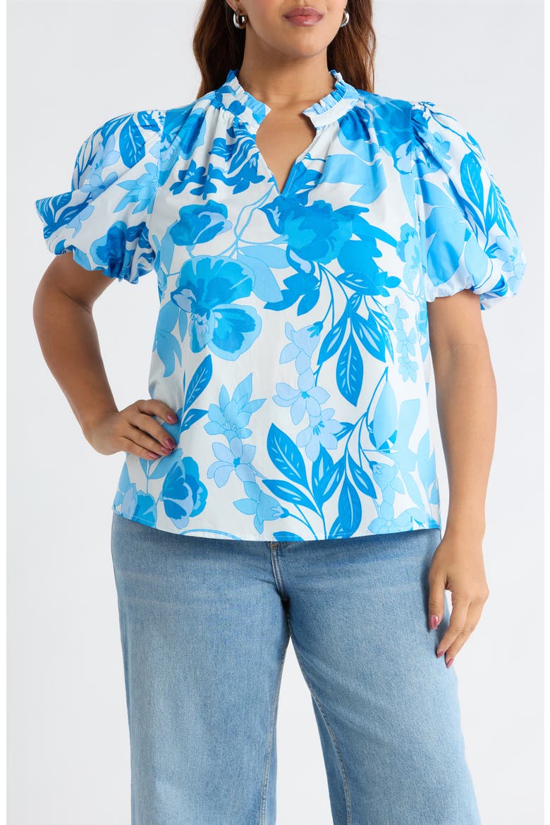 Darian Floral Ruffle Top, Main, color, WHITE BLUE COMBO