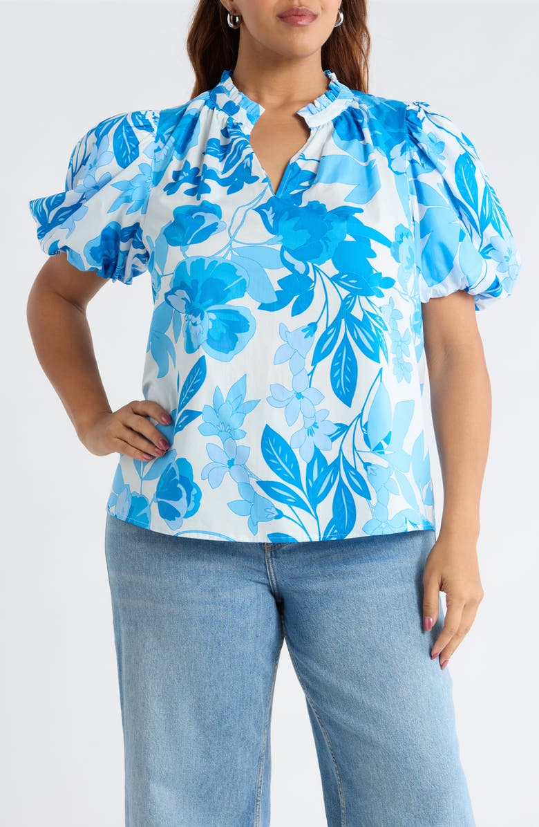 SUGARLIPS Darian Floral Ruffle Top, Main, color, White Blue Combo