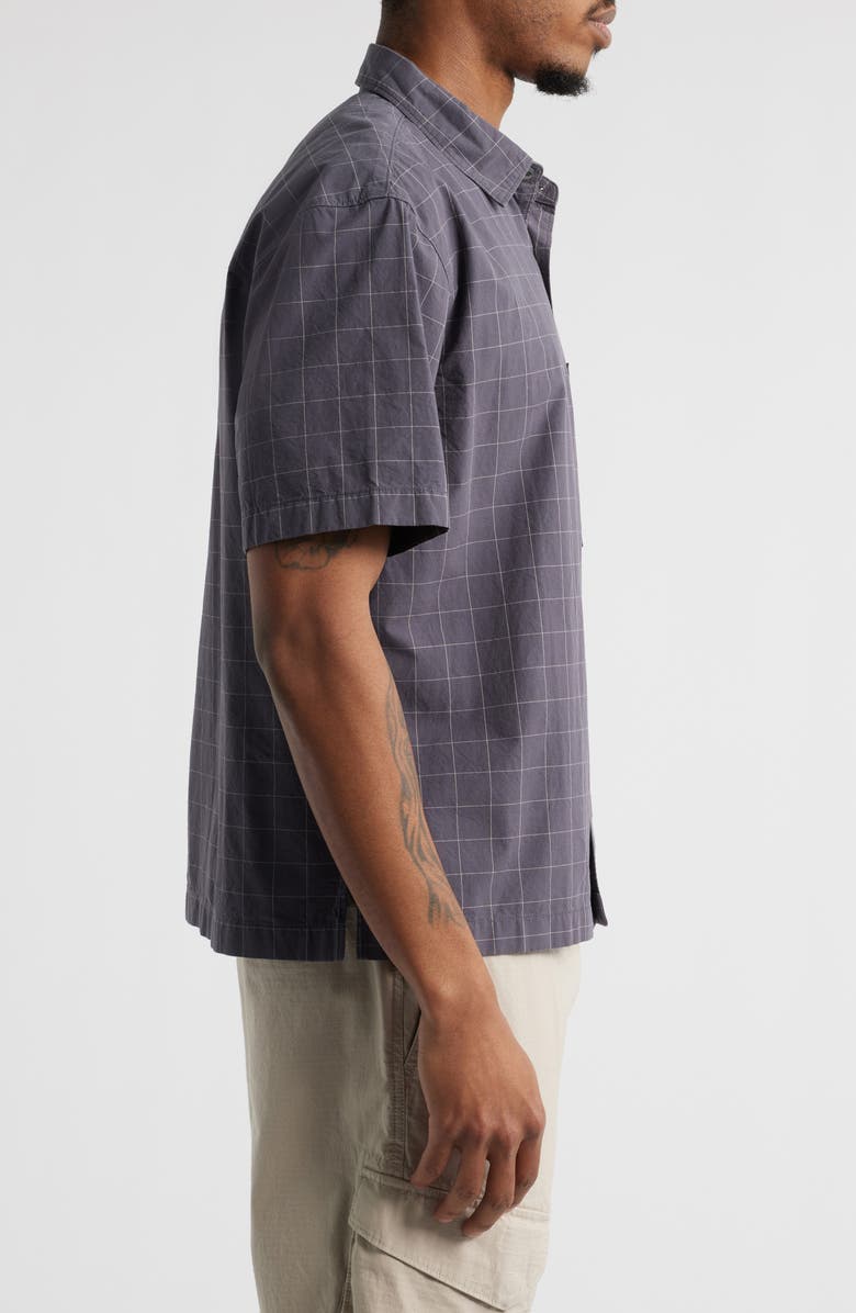 Windowpane Check Short Sleeve Cotton Button-Up Shirt