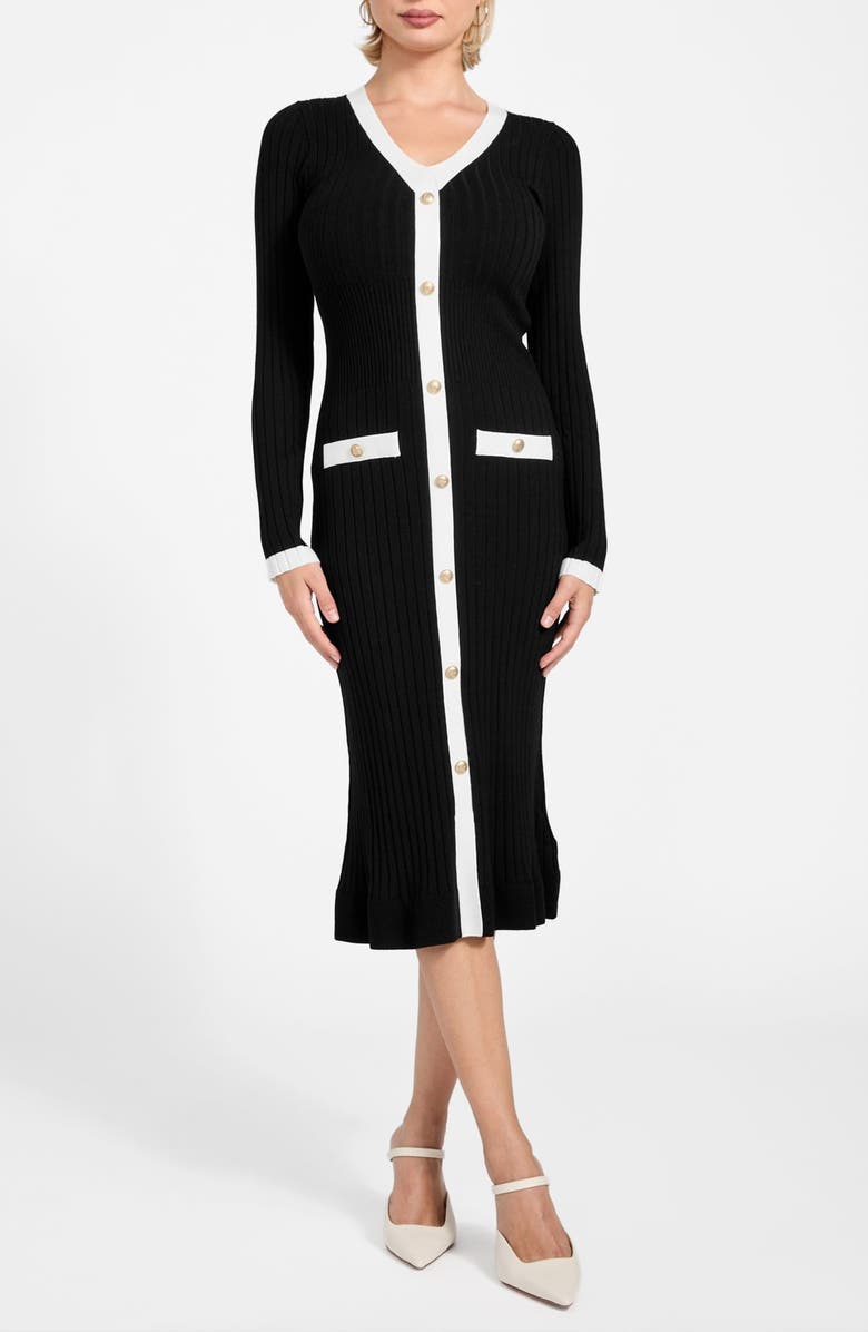 GUESS Laurel Long Sleeve Sweater Dress, Main, color, Jblack-Black