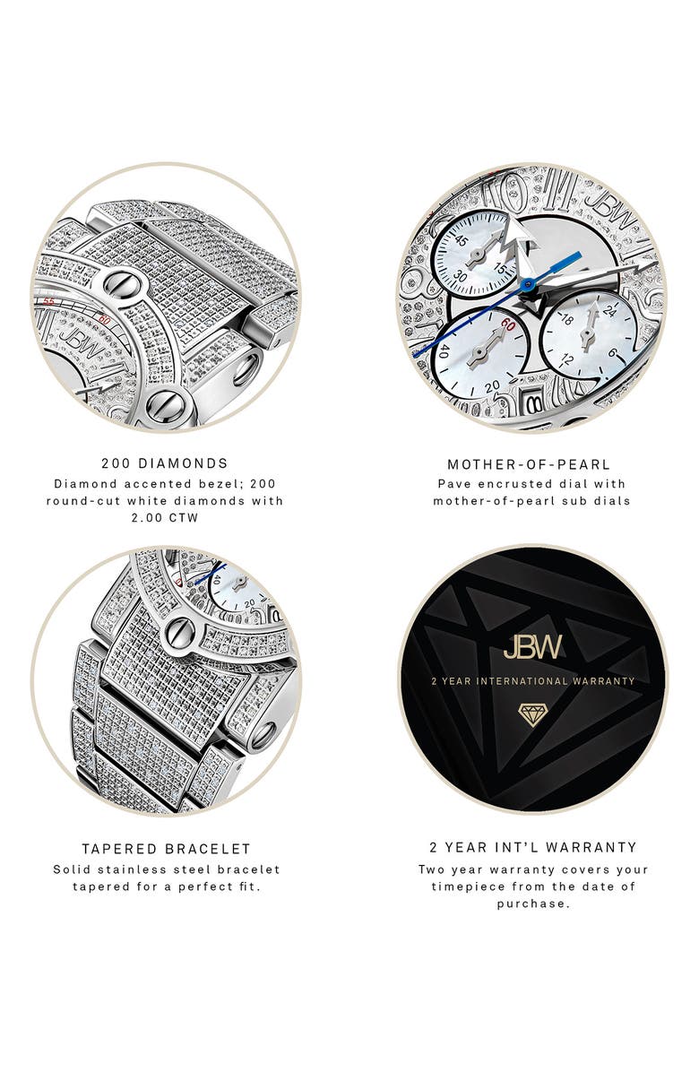 JBW The Phantom Diamond Encrusted Bracelet Watch, 42mm - 2.00 ctw, Alternate, color, Silver