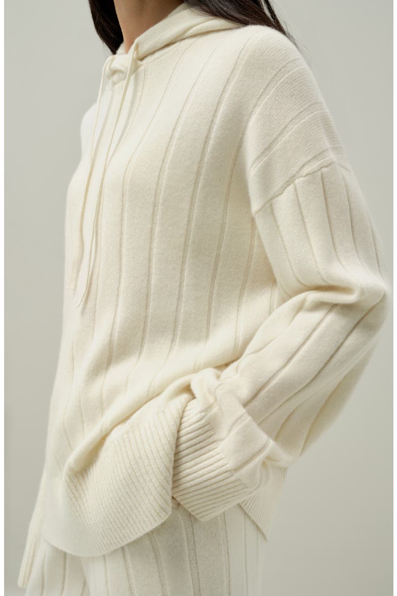 Women's Ribbed Hooded Cashmere Knit Top, Alternate, color, White