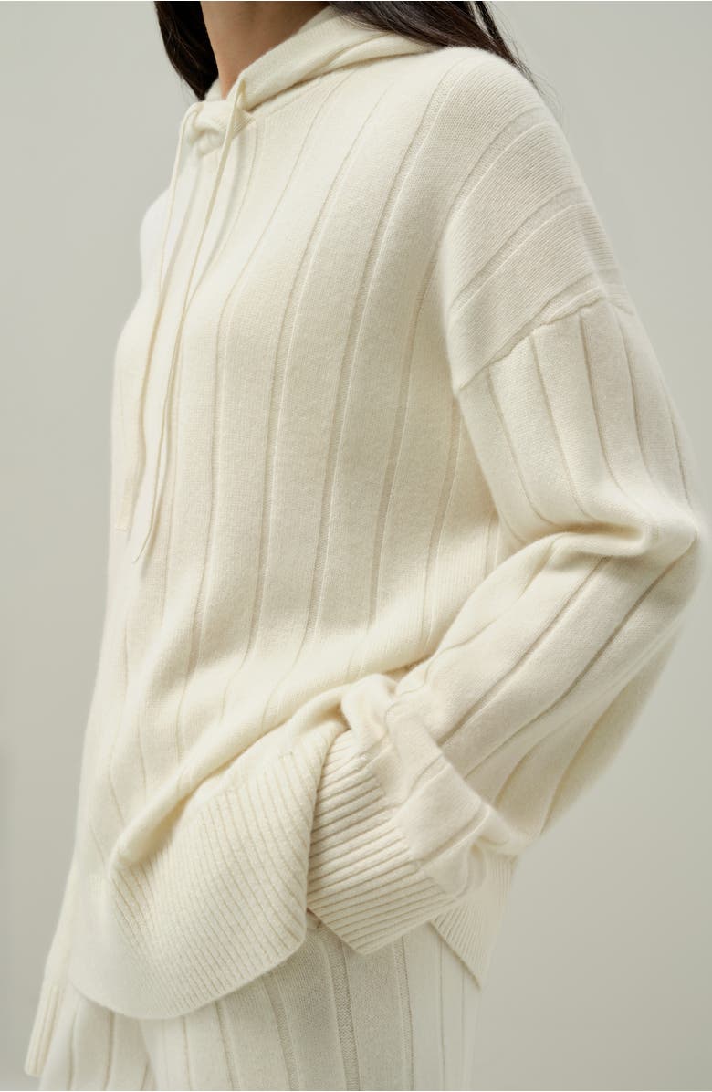 Lilysilk Women's Ribbed Hooded Cashmere Knit Top, Alternate, color, White