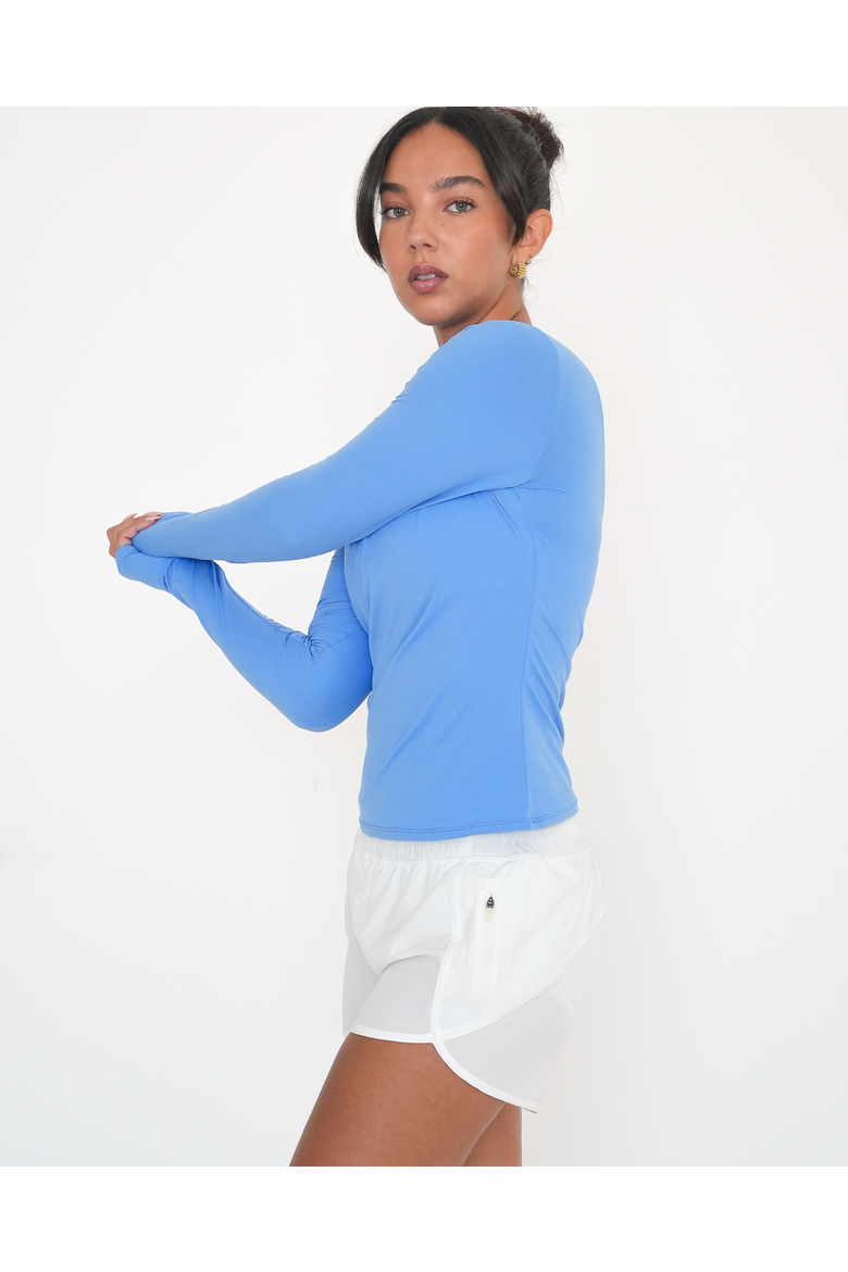 Raya Mid Length Compression Nylon Long Sleeve Top, Alternate, color, Coastal Blue