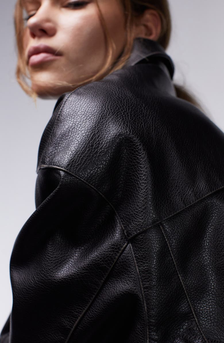Topshop Faux Leather Bomber Jacket, Alternate, color, 