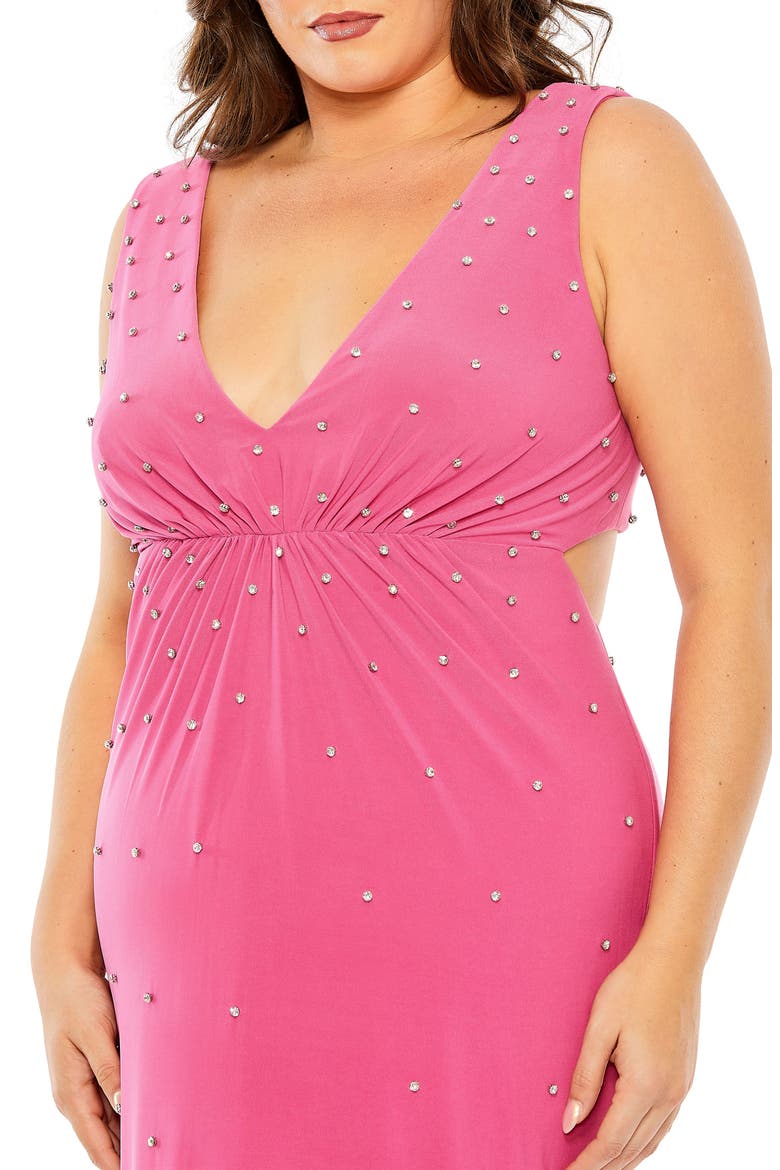 Rhinestone Embellished Open Back Jersey Gown, Alternate, color, HOT PINK