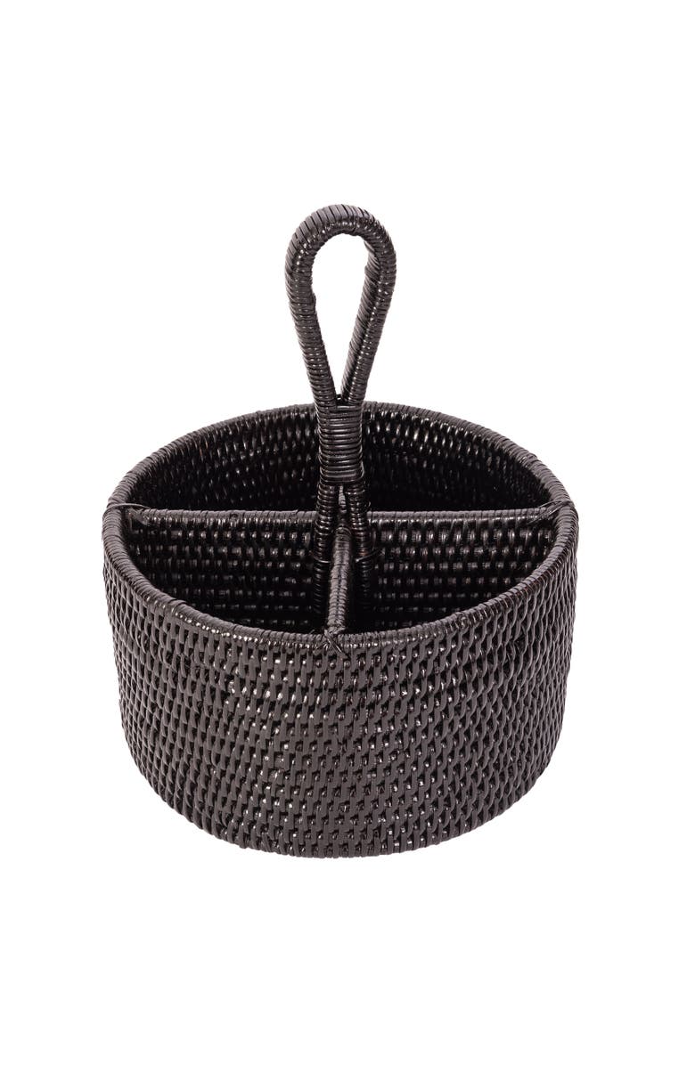 Artifacts Trading Company<sup>™</sup> Artifacts Rattan Round 4 section Caddy/Cutlery Holder, Alternate, color, Tudor Black