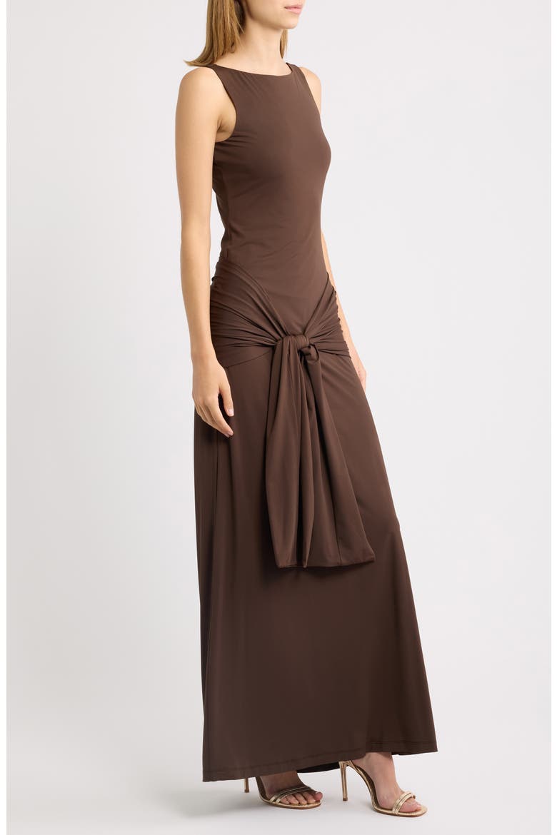 Isoldeia Tie Detail Gown, Alternate, color, CHOCOLATE