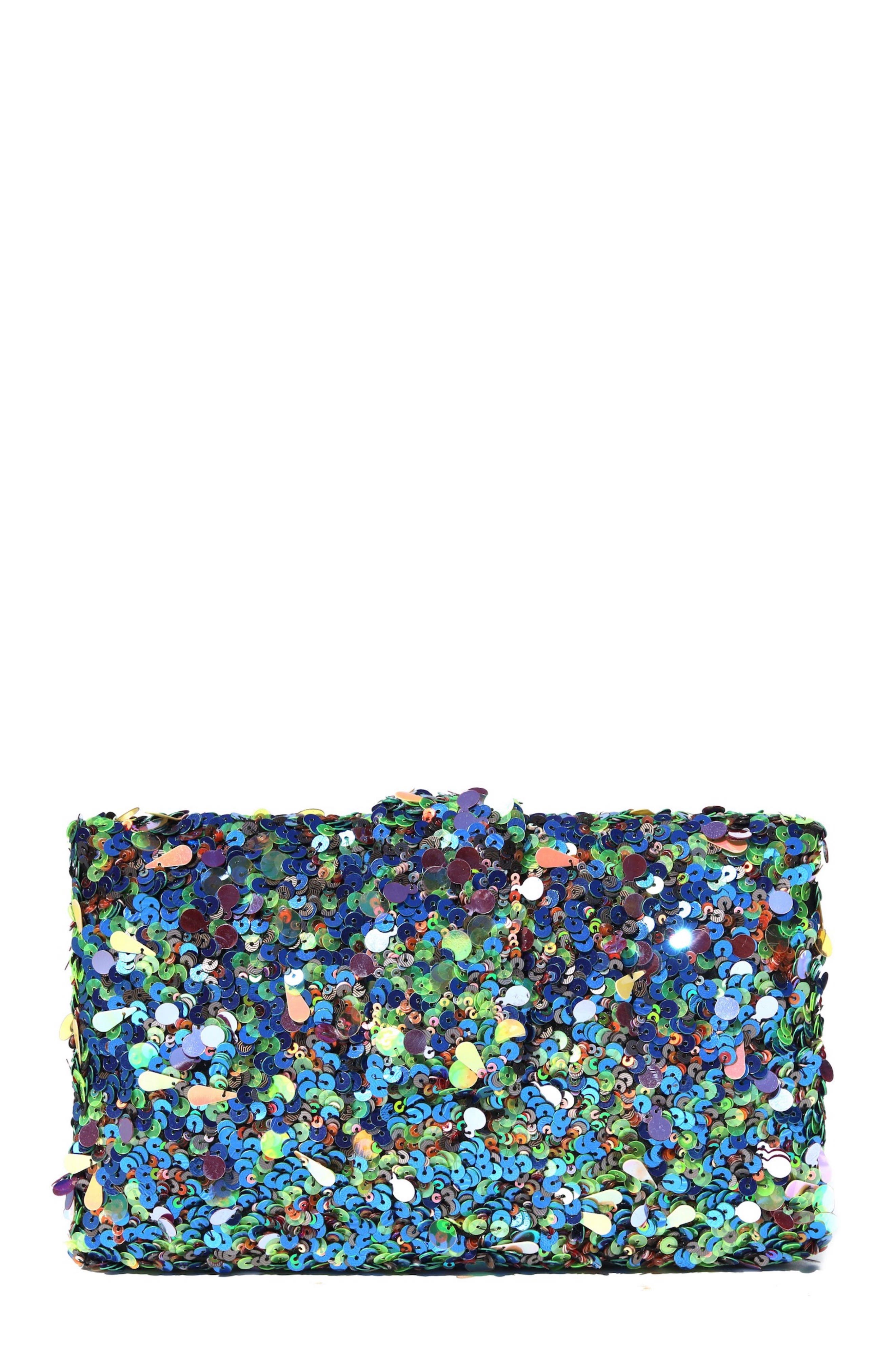 Simitri Melange Sequin Kitsch Clutch, Main, color, Peacock Blue