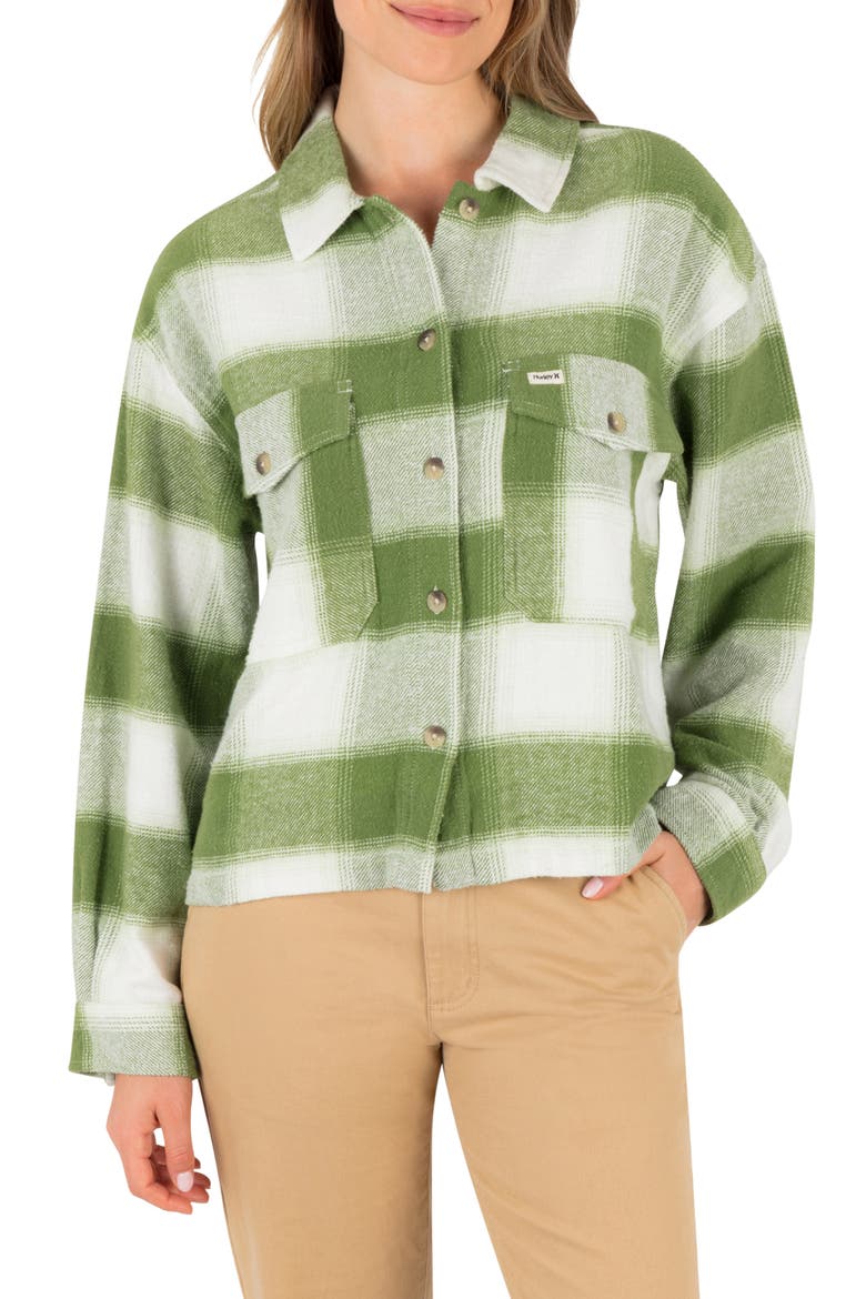 Roam Boxy Flannel Button-Up Shirt, Main, color, KALE