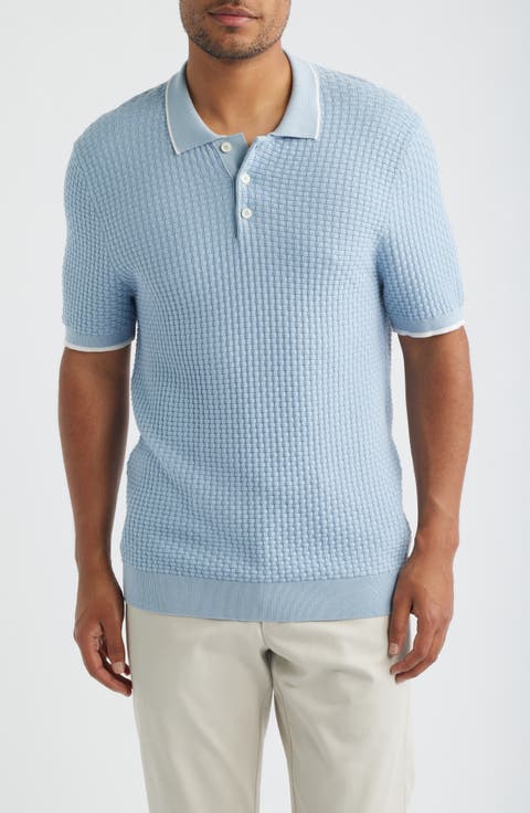 Basket Stitch Cotton Blend Polo Sweater