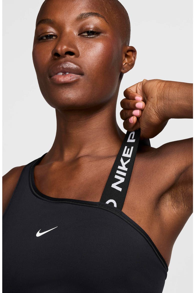 Pro Swoosh Asymmetric Sports Bra, Alternate, color, BLACK/ WHITE