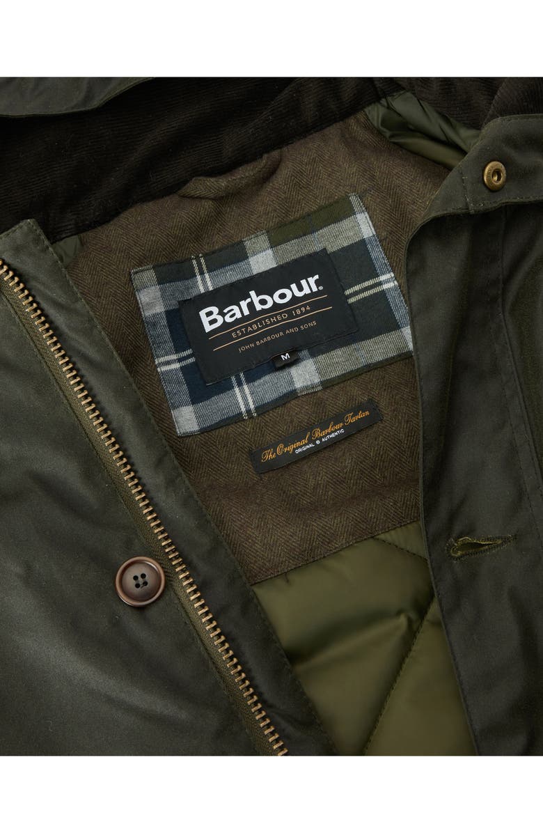 Barbour Modern Waxed Cotton Jacket with Removable Hood, Alternate, color, Archive Olive