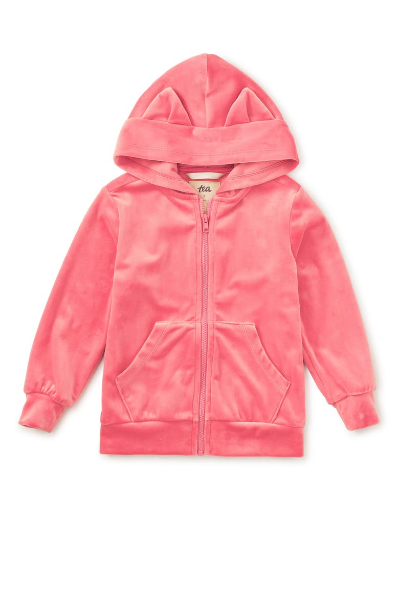 Cat Ears Velour Hoodie, Alternate, color, Mauveglow