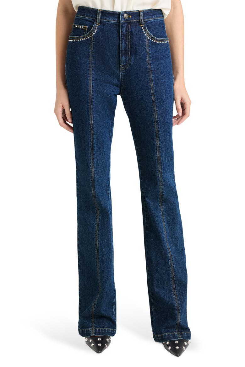 Stud Detail Flare Leg Jeans, Main, color, OCEANE/ SILVER
