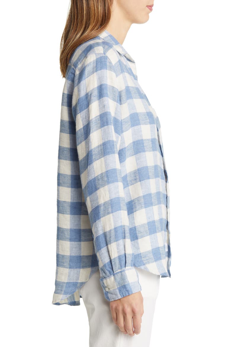 Eileen Plaid Relaxed Button-Up Linen Shirt, Alternate, color, LARGE BLUE WINTER WHITE