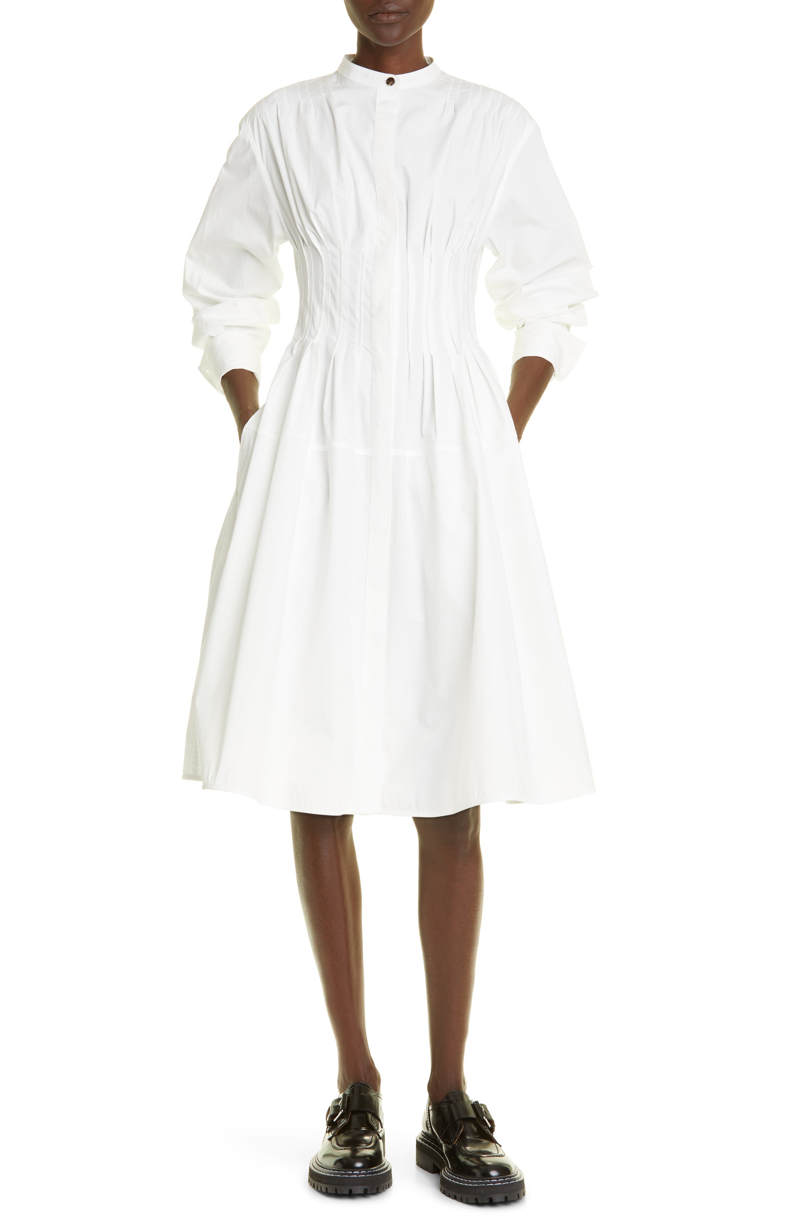 Proenza Schouler Pleated Long Sleeve Poplin Midi Dress (Women ...