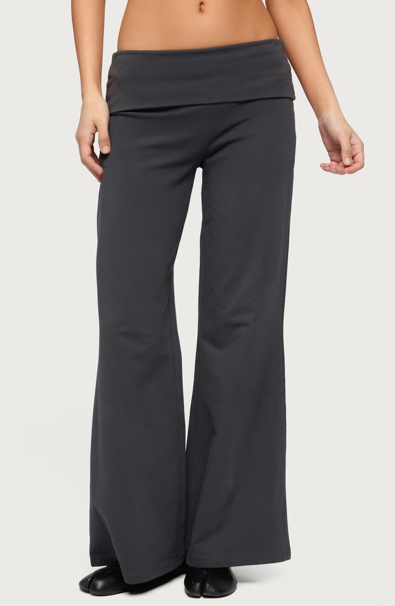 EDIKTED Wide Leg Foldover Pants, Main, color, Dark-Gray