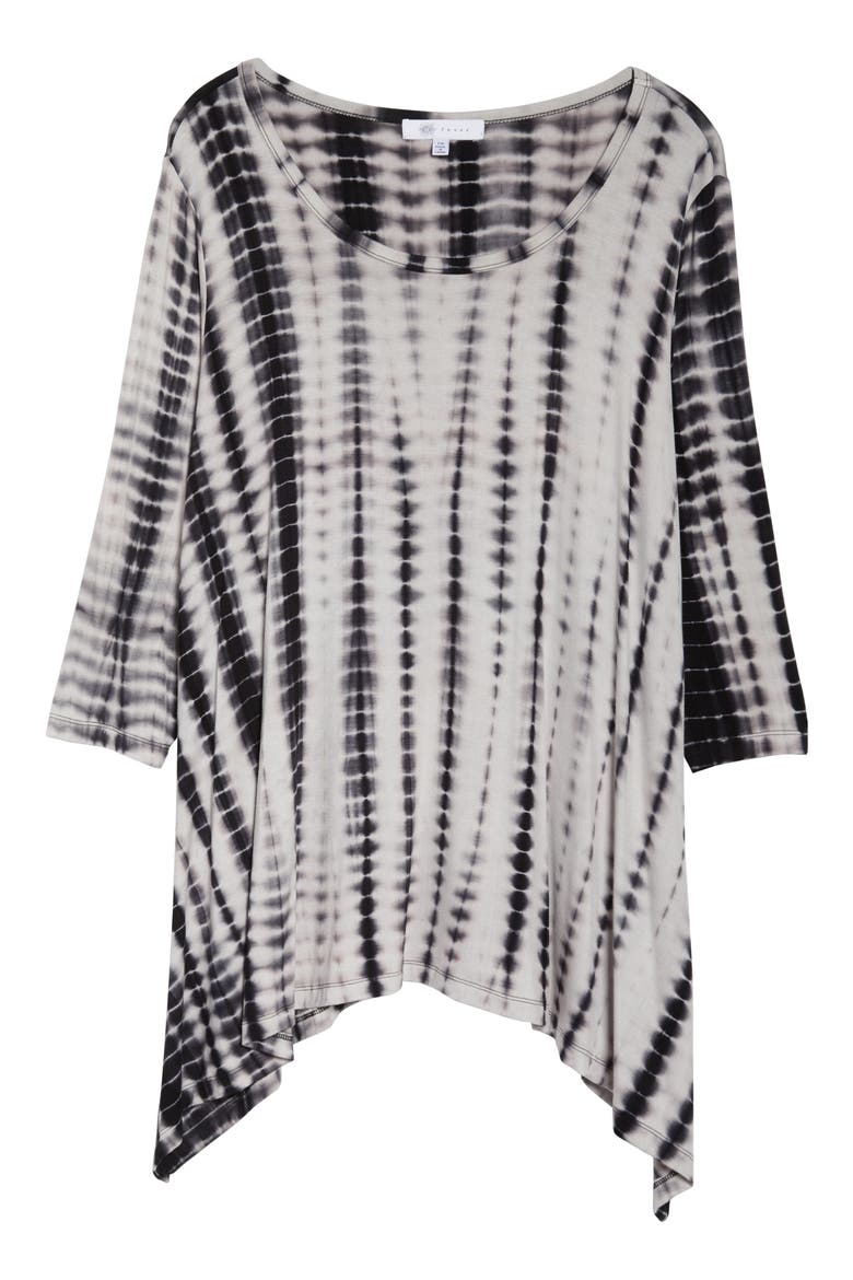 Tie Dye Handkerchief Hem Top, Alternate, color, BLK/ WHT