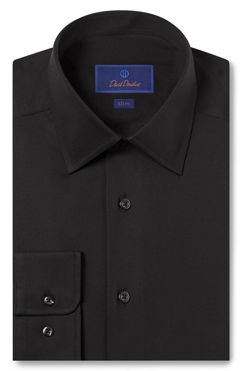 David Donahue Slim Fit Cotton Twill Dress Shirt, Main, color, Black