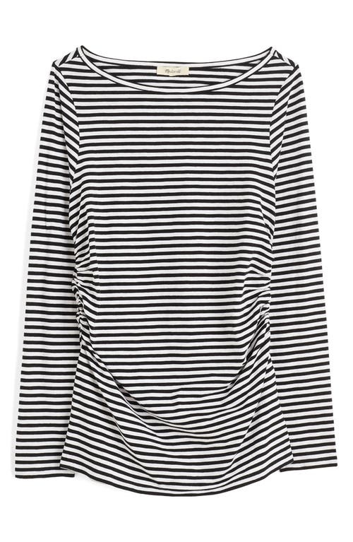 Madewell Stripe Ruched Crewneck Long Sleeve T-shirt In Black