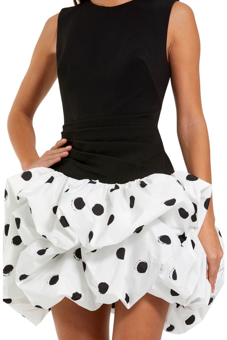 Women's Sleeveless Crepe Mini Dress With Polka Dot Skirt, Alternate, color, Black Ivory