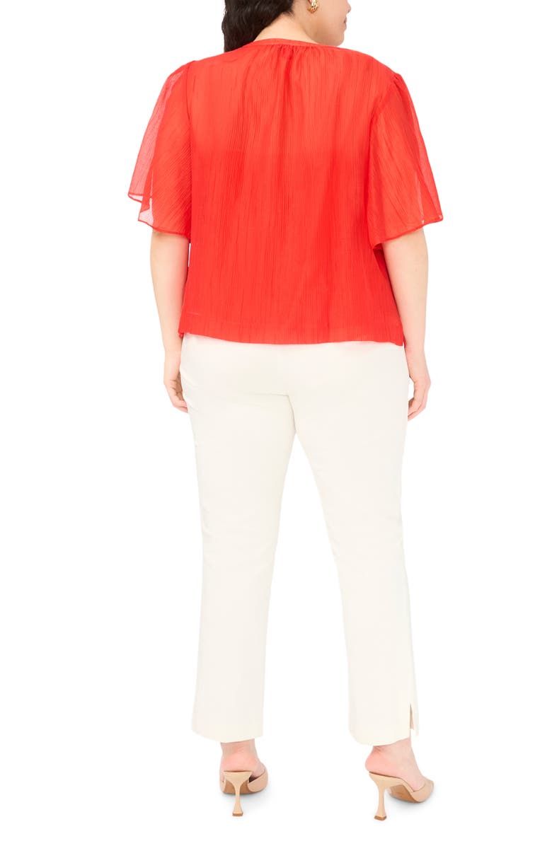 Vince Camuto Keyhole Cutout Flutter Sleeve Crinkle Top, Alternate, color, Lobster Red