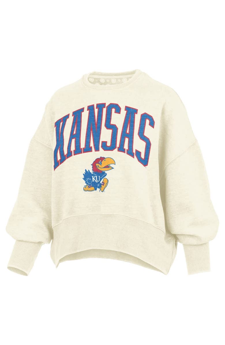 PRESSBOX Women's Pressbox Natural Kansas Jayhawks Oversized Waist-Length Crewneck Sweatshirt, Alternate, color, Natural