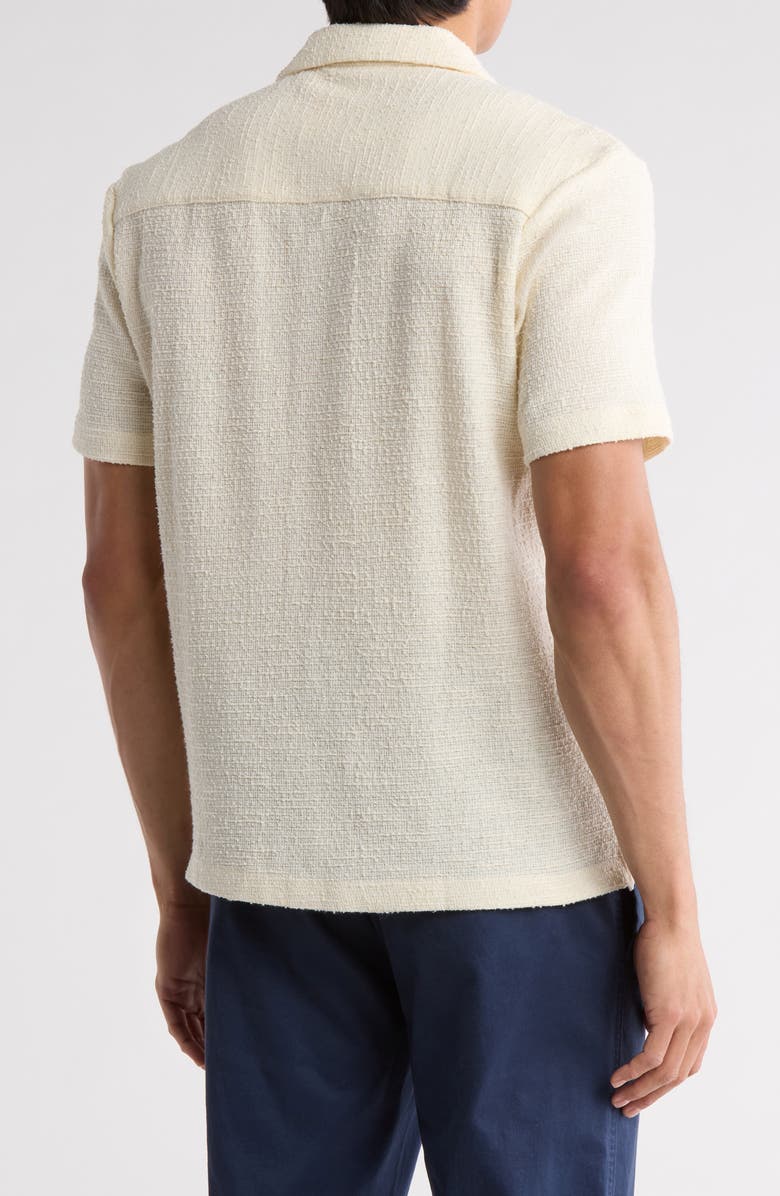 DENIM AND FLOWER Textured Relaxed Fit Camp Shirt, Alternate, color, Off White