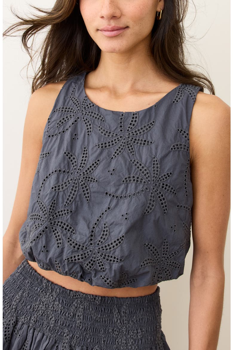 Sage Embroidered Eyelet Bubble Crop Tank, Main, color, INDIGO