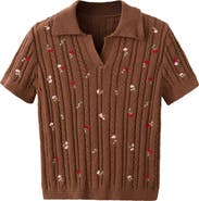 MANGO Floral Embroidered Short Sleeve Sweater