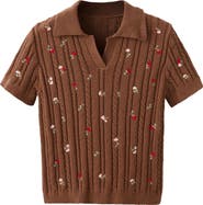 MANGO Floral Embroidered Short Sleeve Sweater