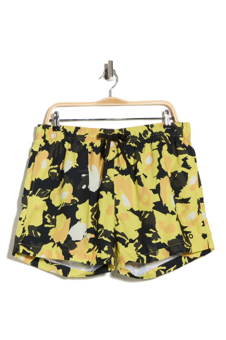 Memo Abstract Floral Swim Trunks, Alternate, color, BRIGHT YELLOW