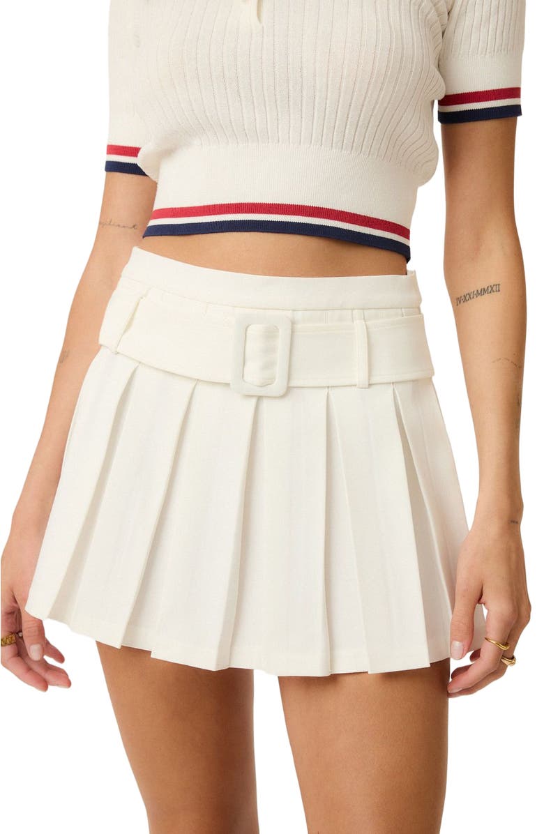 Goldie Byrd Belted Pleated Skirt, Alternate, color, White