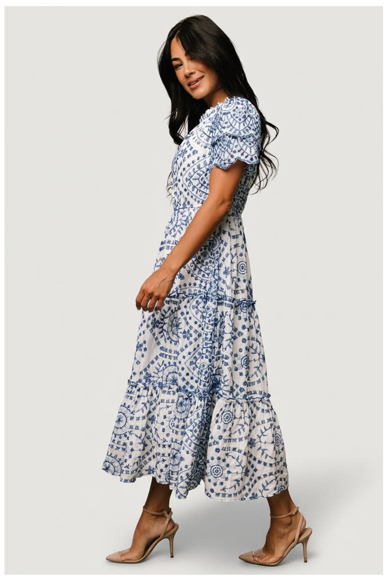 Mirabel Eyelet Midi Dress, Alternate, color, White + Blue