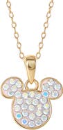Disney Mickey Mouse Necklace for Women, Aurora Boreal Crystal Mickey Pendant