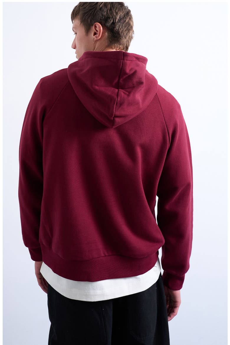 Boxy Cotton Blend Hoodie, Alternate, color, BURGUNDY