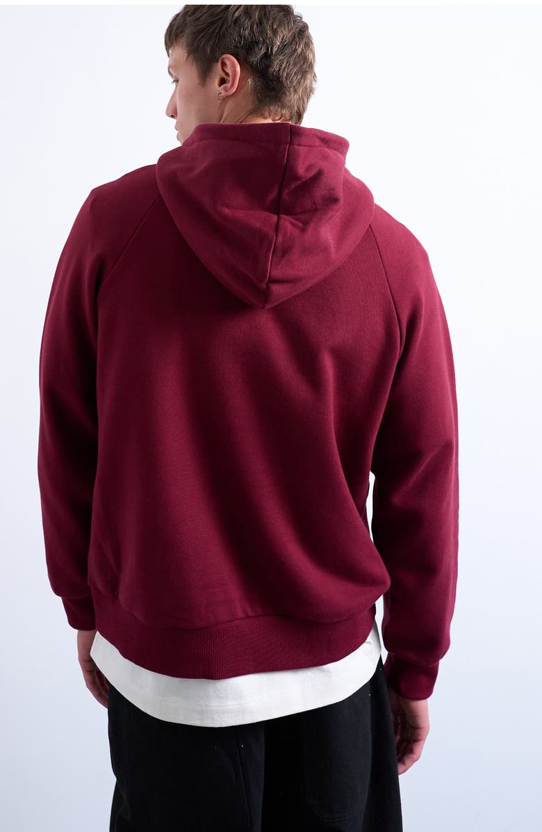 Topman Boxy Cotton Blend Hoodie, Alternate, color, Burgundy