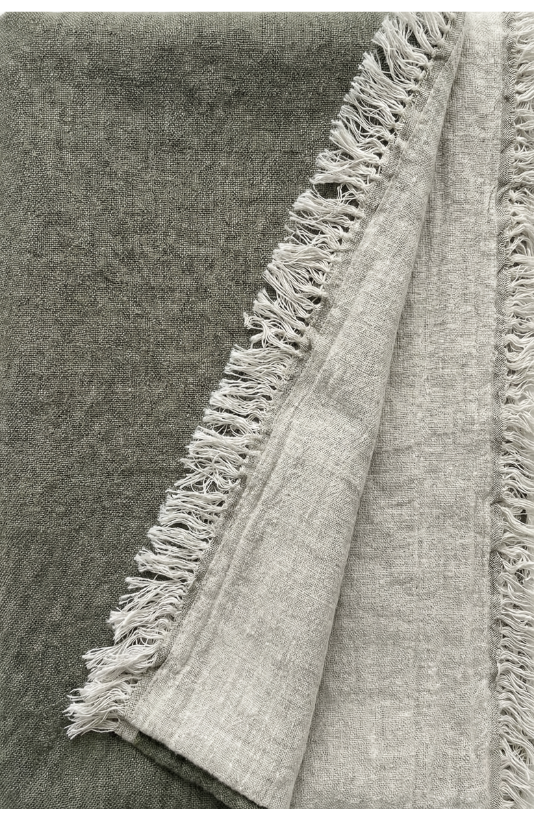 Anaya Reversible Linen Fringe Throw, Alternate, color, Olive Green