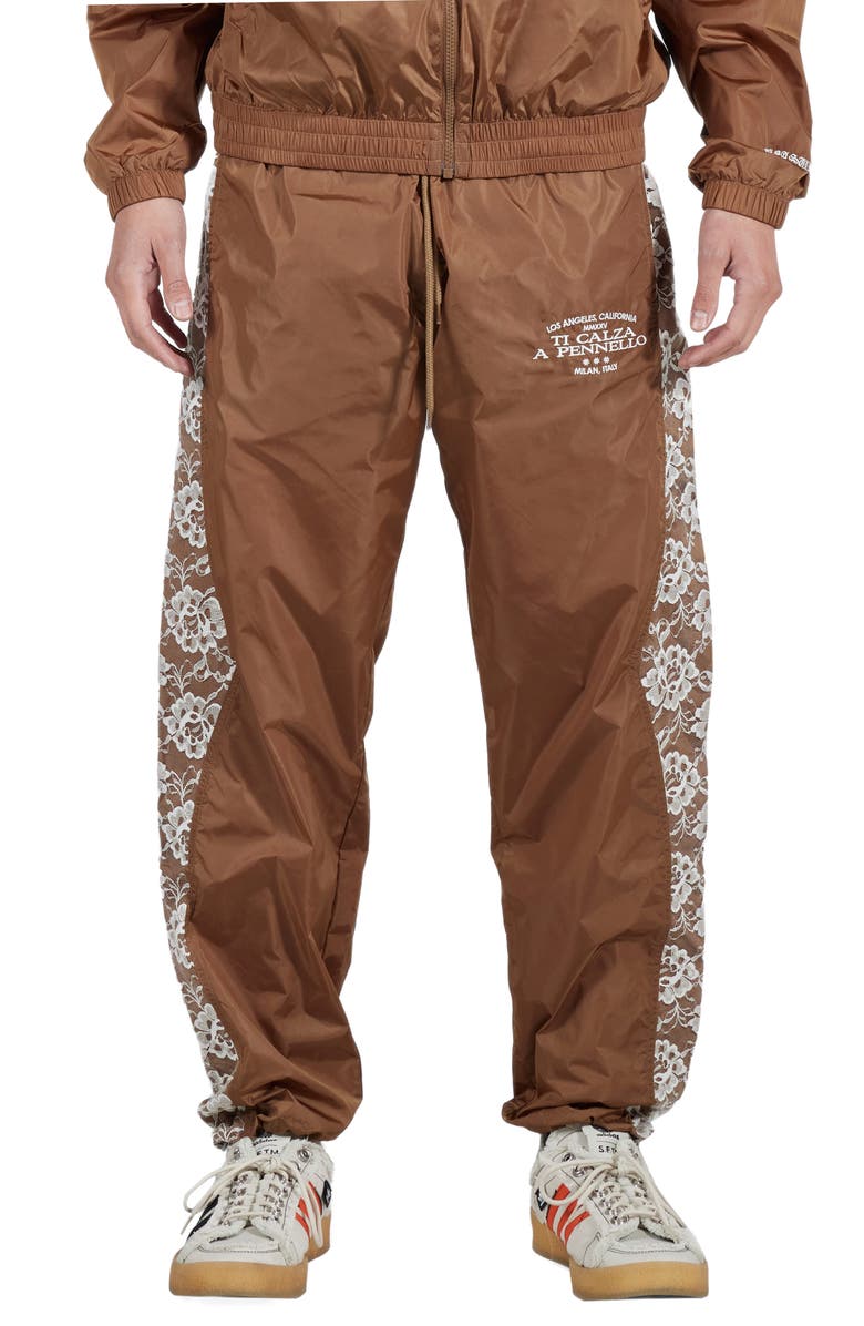 PLEASURES Francesca Floral Lace Nylon Track Pants, Main, color,