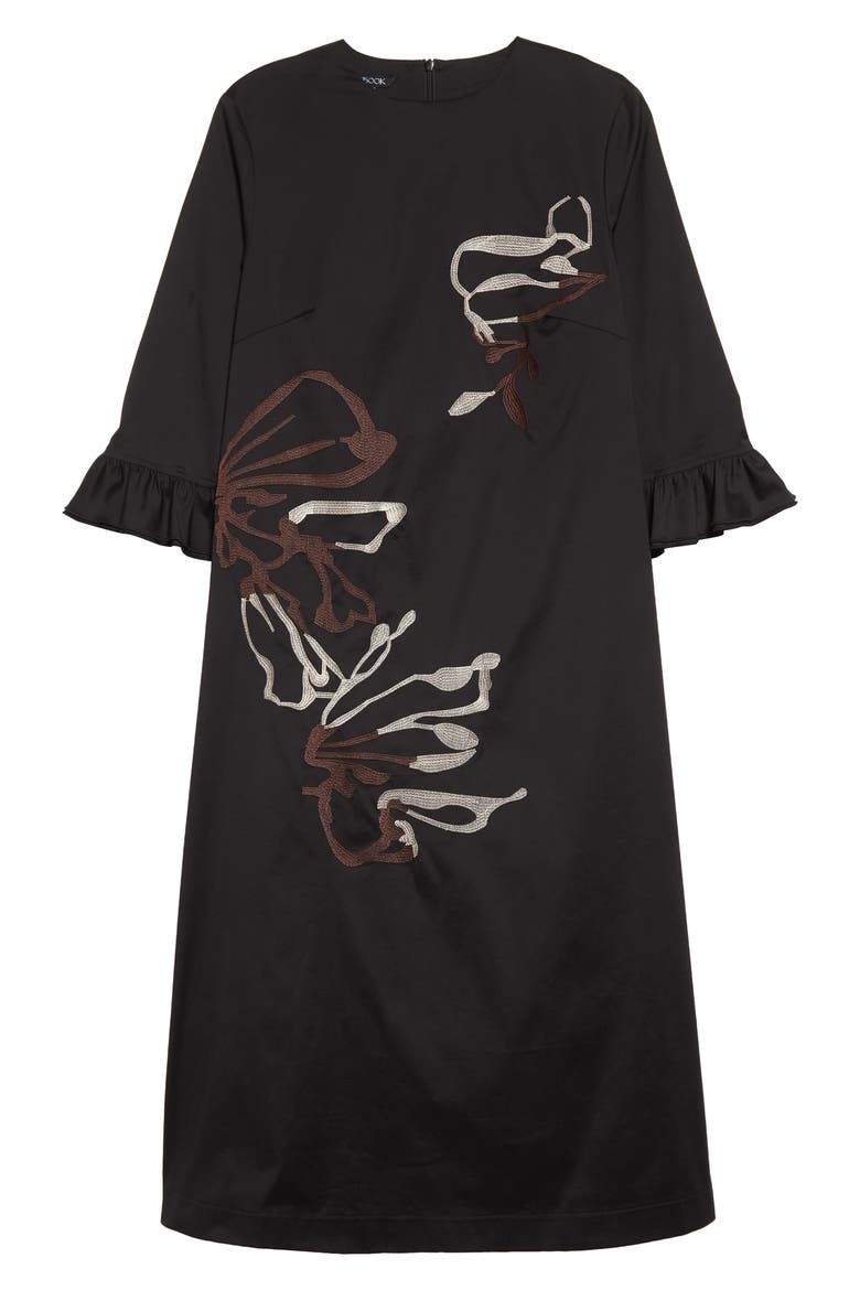 Floral Embroidered Midi Dress, Alternate, color, BLACK/ BISCOTTI/ MAHOGANY