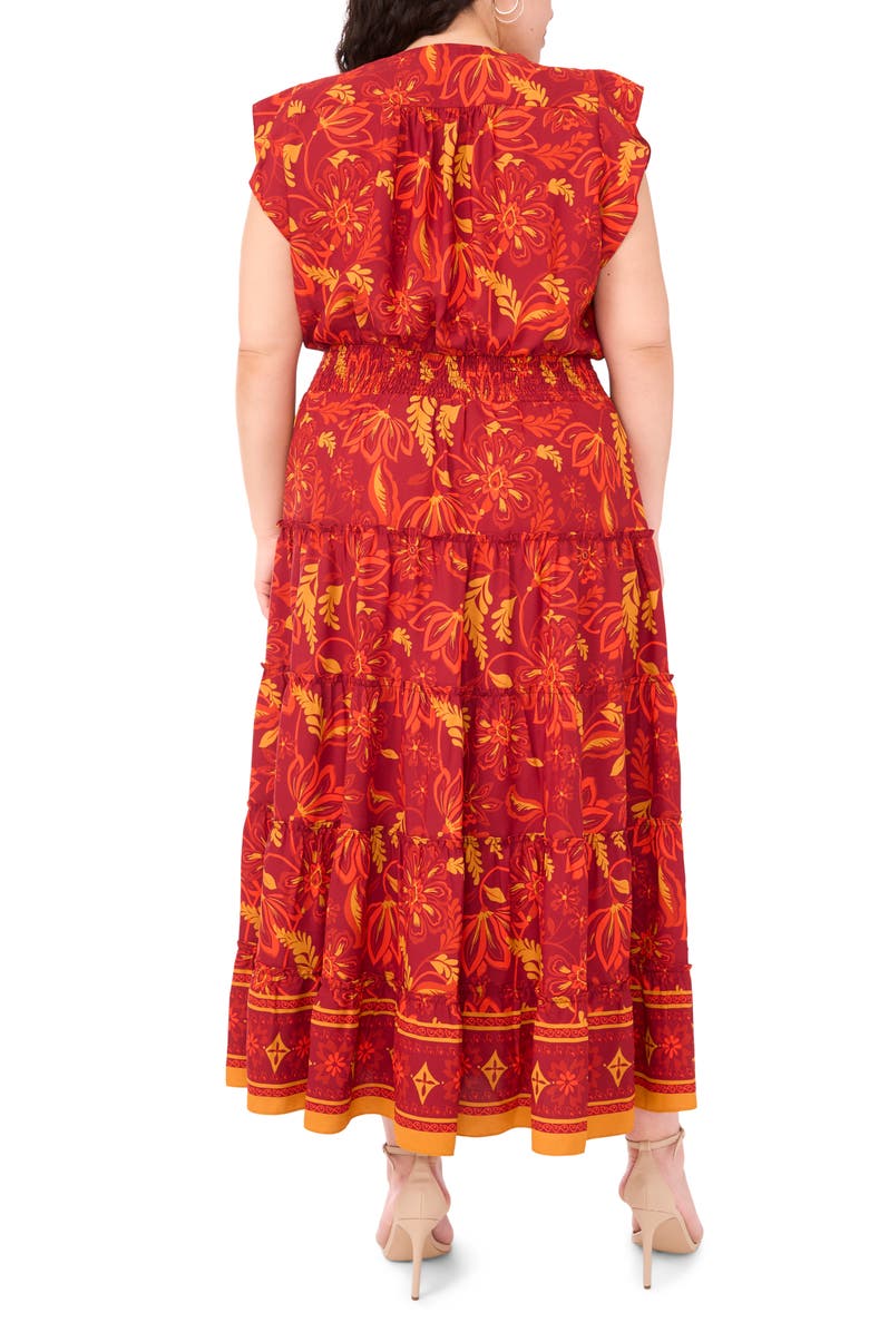 Vince Camuto Flutter Sleeve Tiered Maxi Dress, Alternate, color, Chili